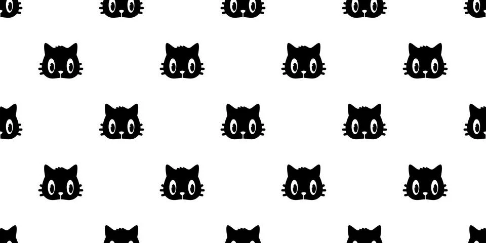 Cat Seamless Pattern kitten face vector background isolated wallpaper white Illustrazione stock