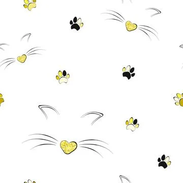 Cat seamless pattern. Muzzle and paws. Stock Illustration
