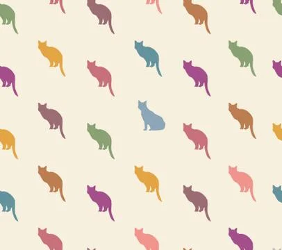 Cat seamless pattern. Pets background. Kitten silhouettes Stock Illustration
