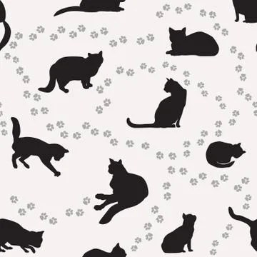 Cat seamless pattern. Pets background. Kitten silhouettes 스톡 일러스트
