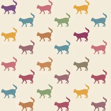 Cat seamless pattern. Pets background. Kitten silhouettes 스톡 일러스트