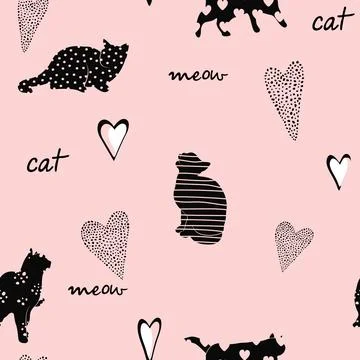 Cat seamless pattern. Print with abstract texture Stock Illustration