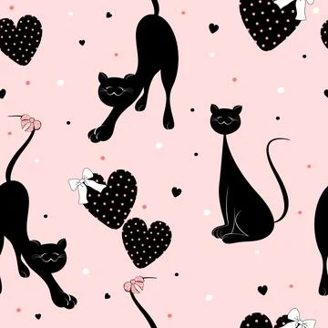 Cat seamless pattern. Snout and cartoon caricature cat. Stock Illustration