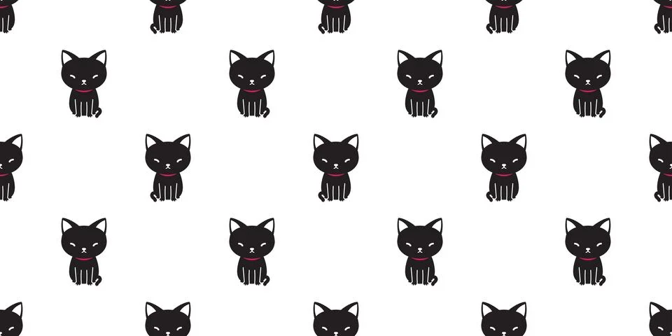 Cat seamless pattern vector black cat isolated wallpaper background イラスト素材