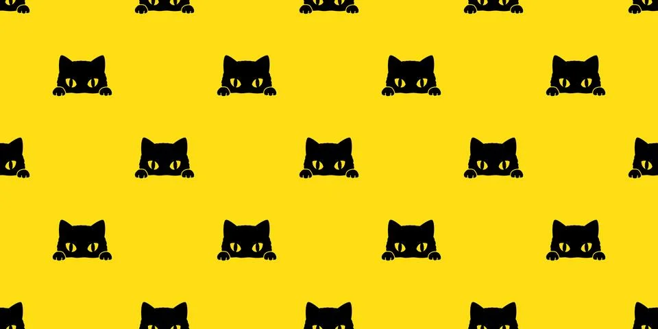 Cat seamless pattern vector black cat isolated wallpaper Stock Illustration