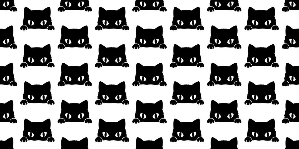 Cat seamless pattern vector black cat isolated wallpaper background Stock Illustration
