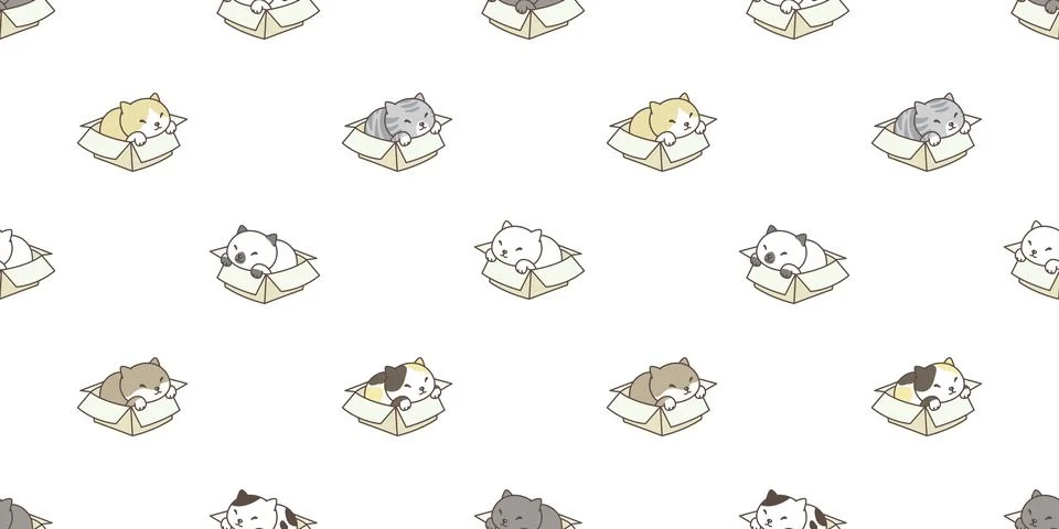 Cat seamless pattern vector box calico kitten breed isolated wallpaper Stock Illustration