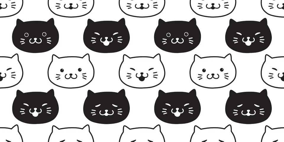 Cat seamless pattern vector calico kitten white black cat isolated イラスト素材