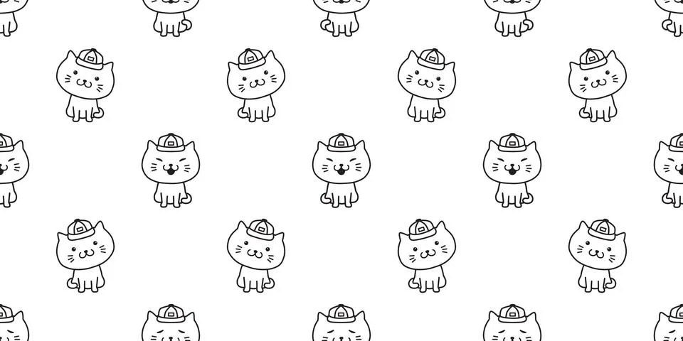 Cat seamless pattern vector isolated kitten cap background doodle Stock Illustration
