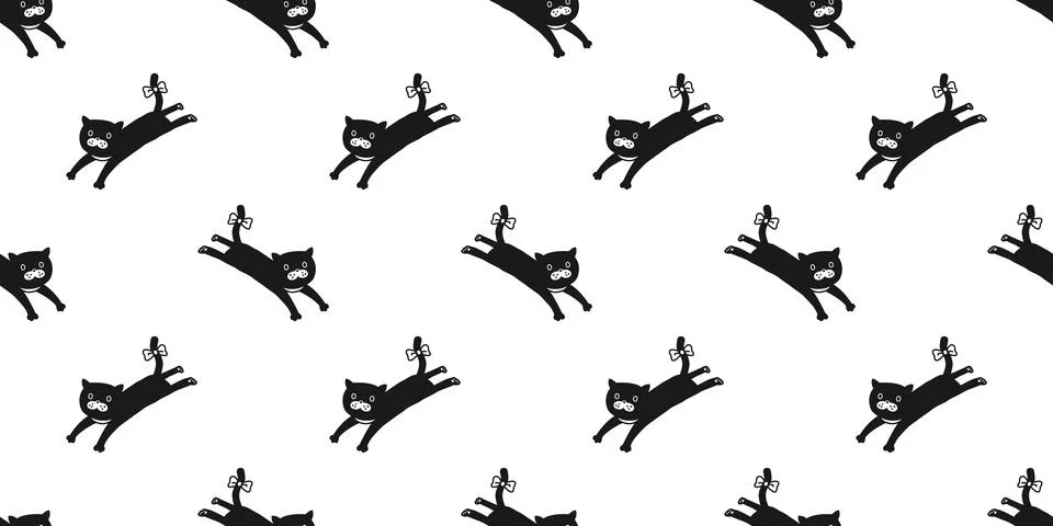 Cat seamless pattern vector kitten jump isolated wallpaper background Stock Illustration