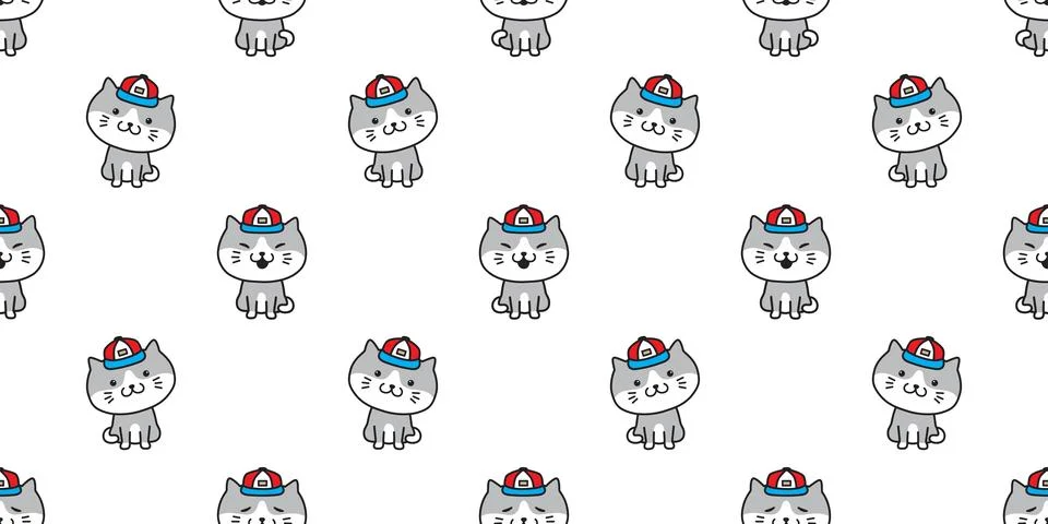 Cat seamless pattern vector kitten isolated cap wallpaper background Illustrazione stock