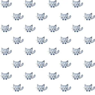 A cat, Seamless Pattern. Watercolor Hand Drawn, a cat Head Seamless Background Stock Illustration