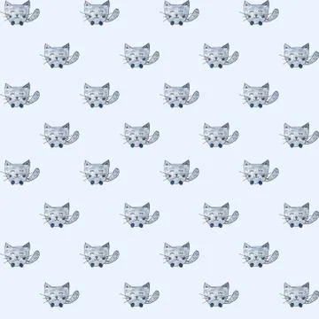 A cat, Seamless Pattern. Watercolor Hand Drawn, a cat Head Seamless Background Stock Illustration