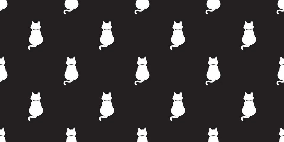 Cat seamless pattern white kitten vector icon isolated wallpaper background Stock Illustration