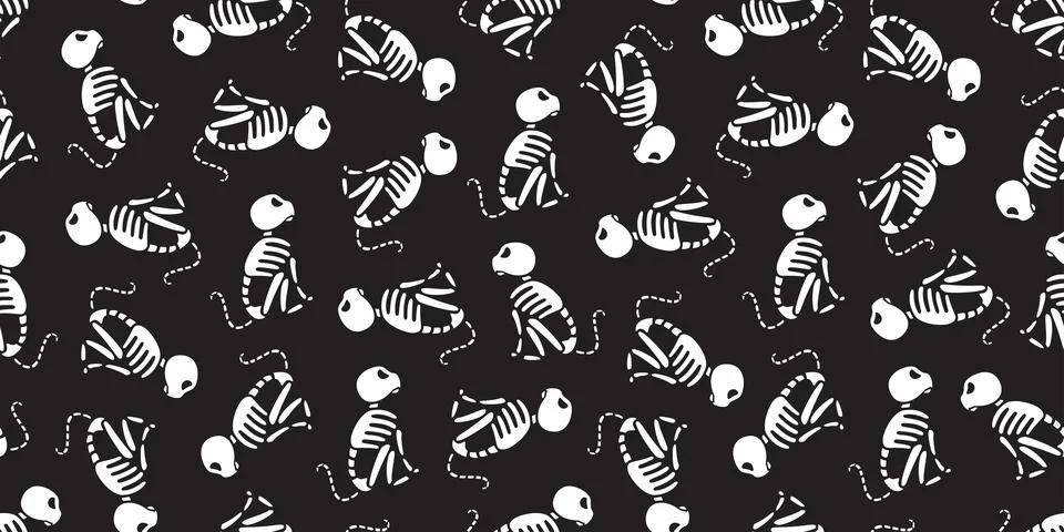 Cat seamless vector Halloween pattern cat Skull skeleton bone イラスト素材