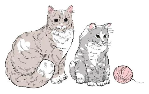 A cat set with cute kittens, soft pillows and accessories for games. Stock Illustration