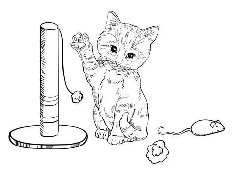 A cat set with cute kittens, soft pillows and accessories for games. Stock Illustration