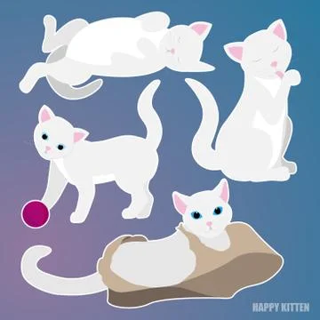 Cat Set white on blue background Stock Illustration