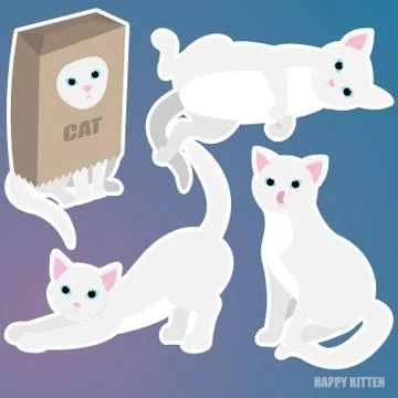 Cat Set white on blue background Cartoon Stock Illustration