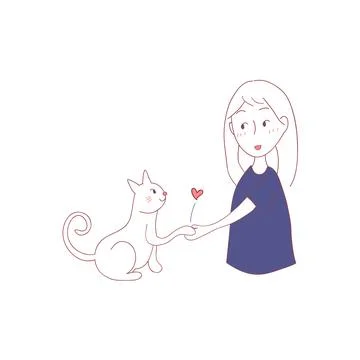 Cat Shake Hand with Girl. Vector Illustration. Stock Illustration