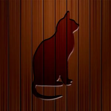 Cat  shape carved on a rusty piece of Wood. Stock Illustration