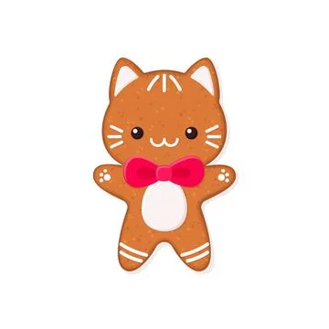 Cat shaped gingerbread cookie. Flat vector illustration Illustrazione stock
