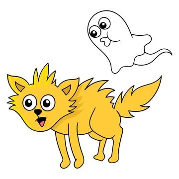 The cat is shivering in fear when it meets a ghost, doodle icon image kawa... Stock Photos