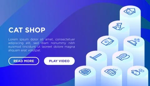 Cat shop web page template with thin line isometric icons Illustrazione stock