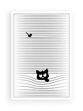 Cat silhouette behind window, vector. Window blinds illustration Stock Illustration