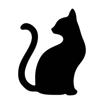 Cat silhouette icon, vector black cat minimal shape kitty clip art in glyph.. Stock Illustration