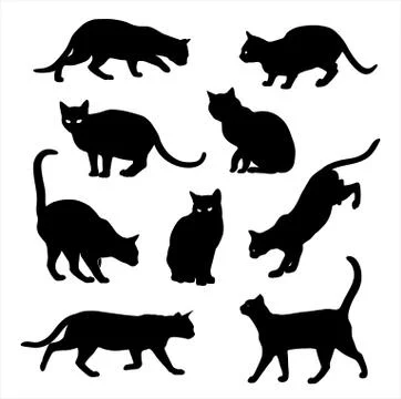 Cat silhouette vector set  isolated on white Stock Illustration