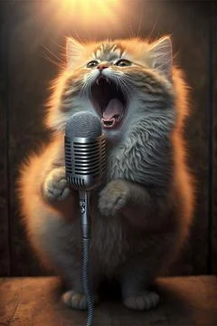 The cat is singing on the stage Stock Illustration