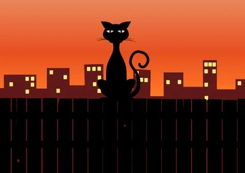 Cat siting on fence Stock Illustration