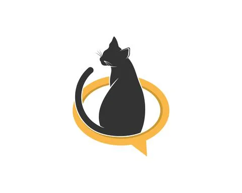Cat sits inside the bubble chat logo Stock Illustration