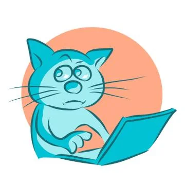 The cat sits secretly at the computer. Stock Illustration