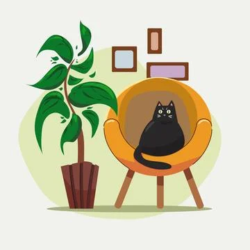 Cat sitting on the couch in the room Illustrazione stock