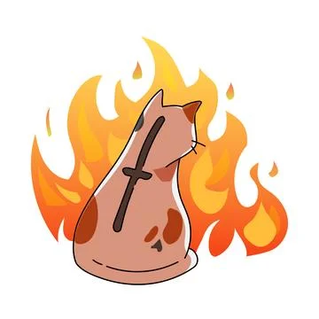 Cat sitting in front of the fire Illustrazione stock