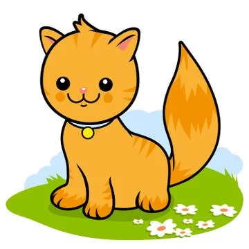 Cat sitting on the grass. Vector illustration Stock Illustration