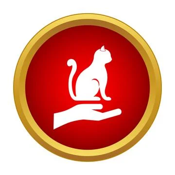 Cat sitting on hand icon for pet care Stock Illustration