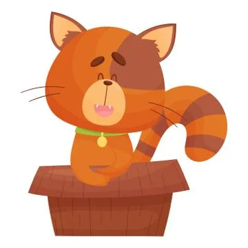 Cat Sitting Inside Cardboard Box Peeping Out Vector Illustration. Curious Kitty Stock Illustration
