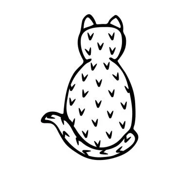 Cat sitting with its back to us, doodle Stock Illustration