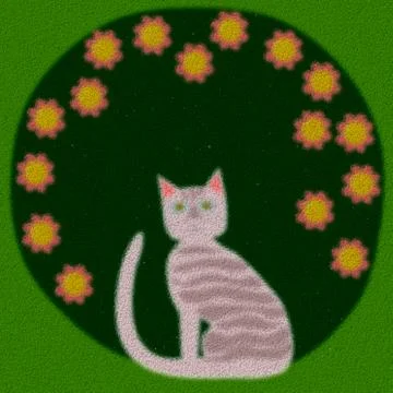 Cat sitting on lawn composed of small balls Stock Illustration