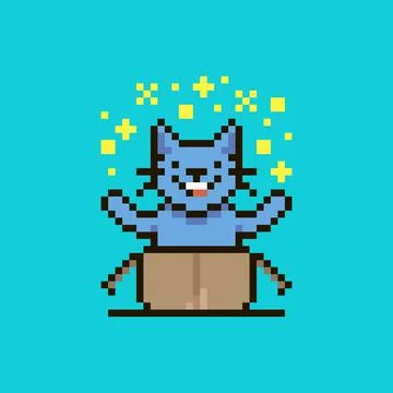 Cat sitting in an open cardboard box and showing a magical glow overhead Stock Illustration