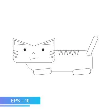 Cat sitting simple linear design. Black line. Illustration isolated on white Stock Illustration