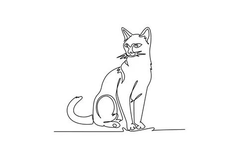 Cat sitting upright calmly, pointed ears, whiskers, alert feline posture Ilustração Stock