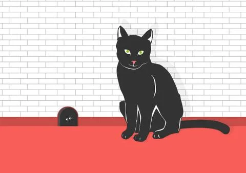 Cat sitting by the wall Illustrazione stock