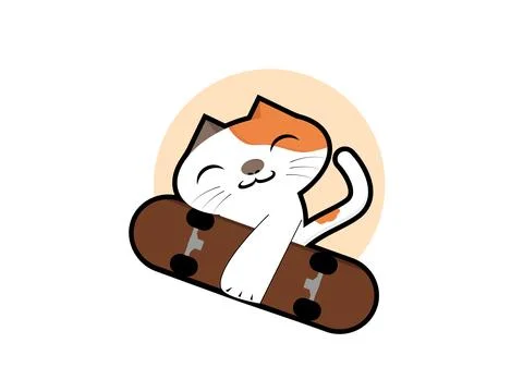 Cat with skateboard logo Stock Illustration