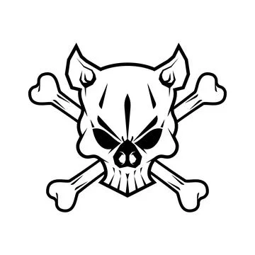 Cat Skull and Bones. Concept cat skeleton head for pirate flag Stock Illustration
