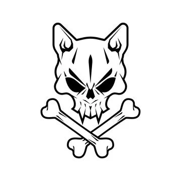 Cat Skull and Bones. Concept cat skeleton head for pirate flag Stock Illustration