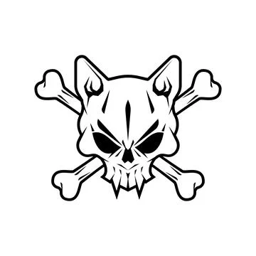 Cat Skull and Bones. Concept cat skeleton head for pirate flag Stock Illustration